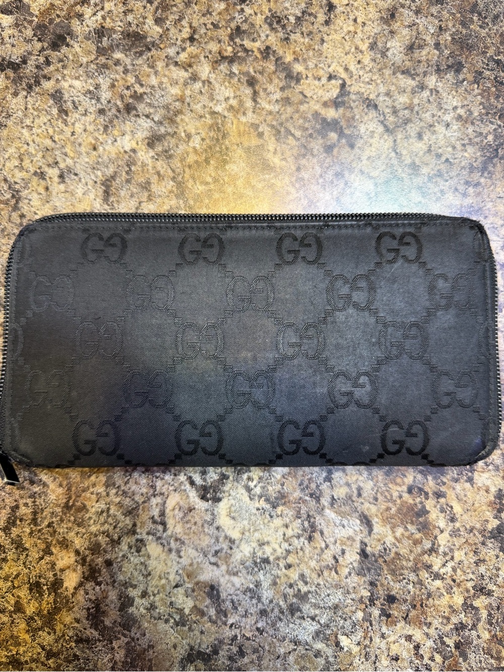 Gucci Black GG Monogram Zip Wallet